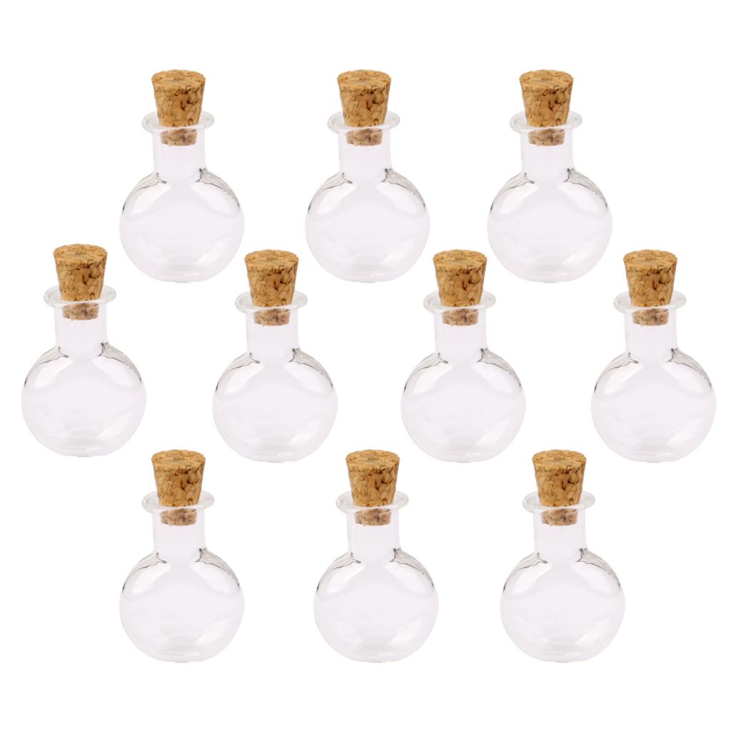 10pcs Clear Mini Glass Bottle Vials Bottle Pendant with Cork - Flat Round