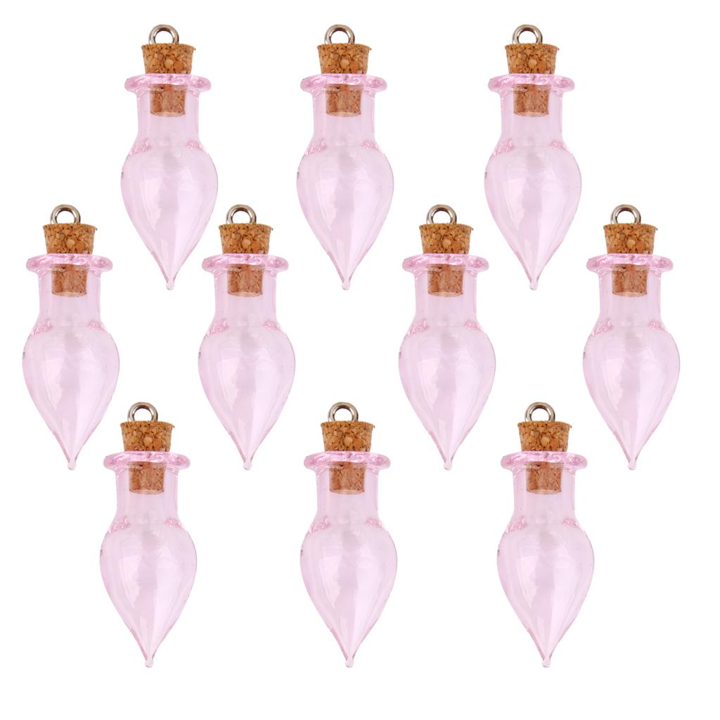 10pcs Pink Glass Cork Bottles Vial Wishing Bottle DIY Pendant - Waterdrop