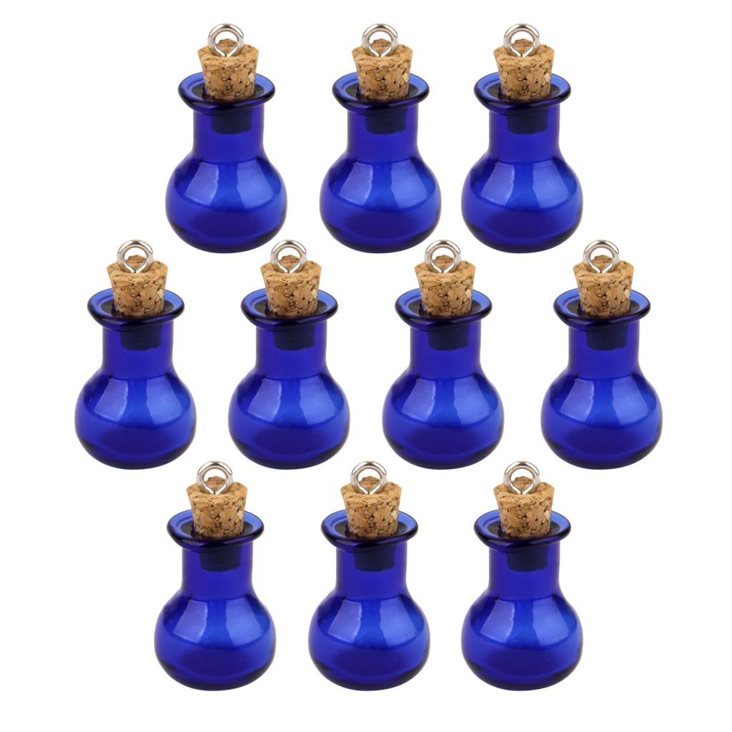 10pcs Glass Cork Bottles Vial Wishing Bottle DIY Pendant Charm - Flat Bulb