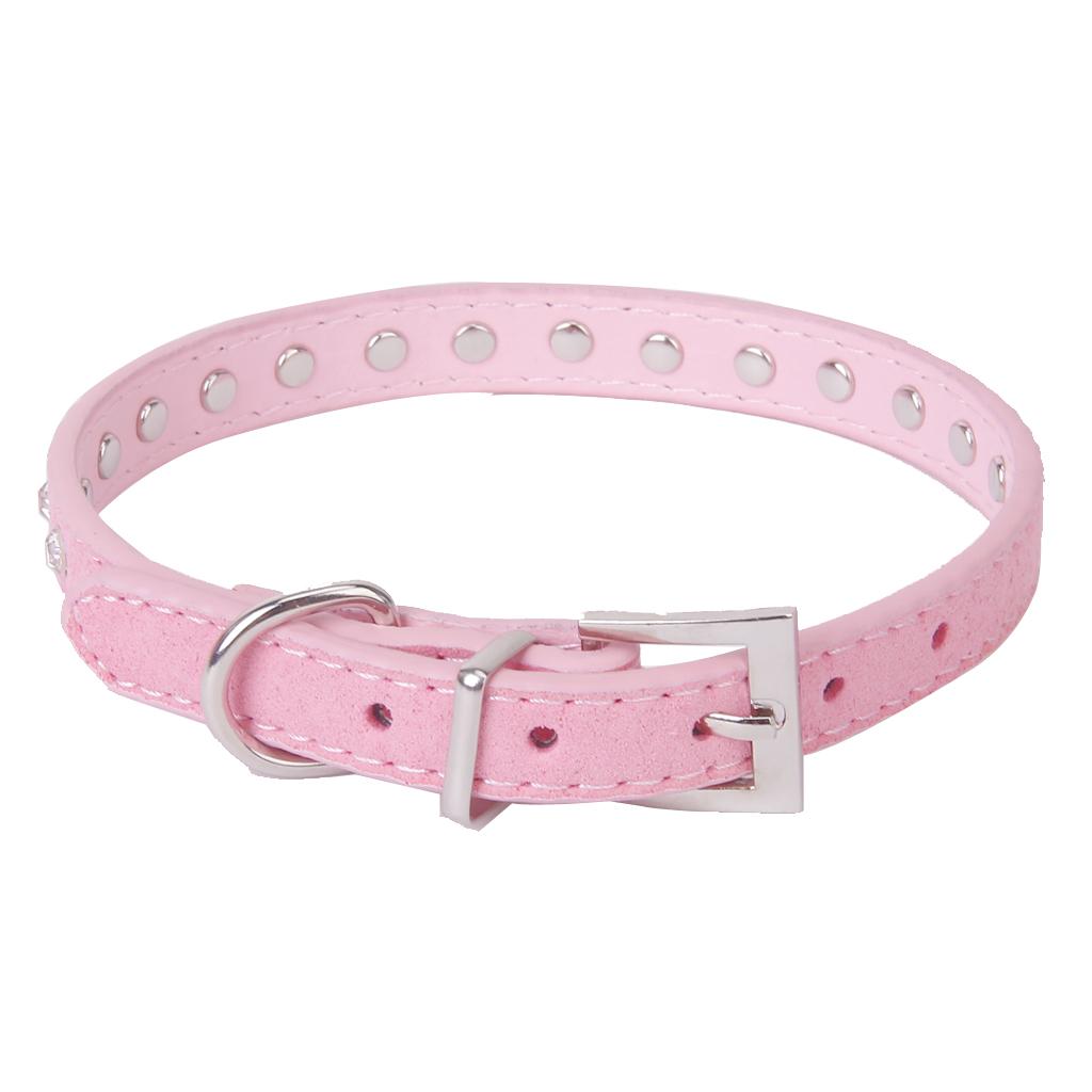 Pet Dog Cat Crystal Rhinestone Cow Suede Neck Collar Size S - Pink