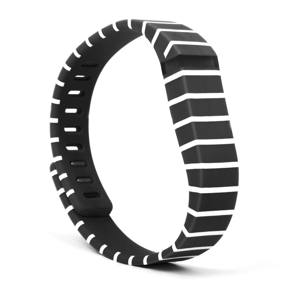 For Fitbit Flex Black/White Stripes Replacement Wristband with Clasps L