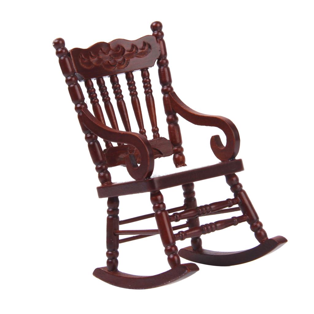4x1/12 Dollhouse Miniature Wooden Rocking Chair Model - Brown