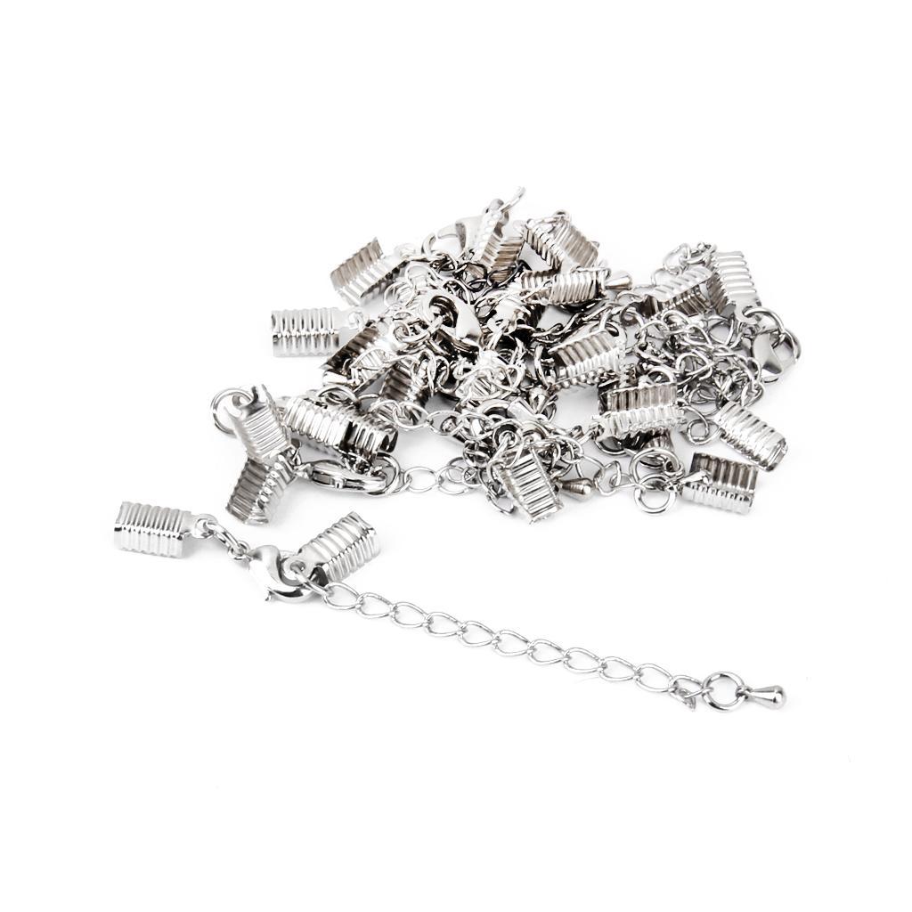 Clasp and Clip Ends Set with Extender Chain 12pcs Silver   