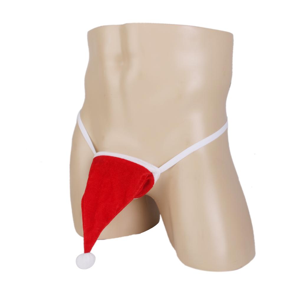 Sexy Men's Christmas Hat Style G-string Underwear Thong Panty Red 