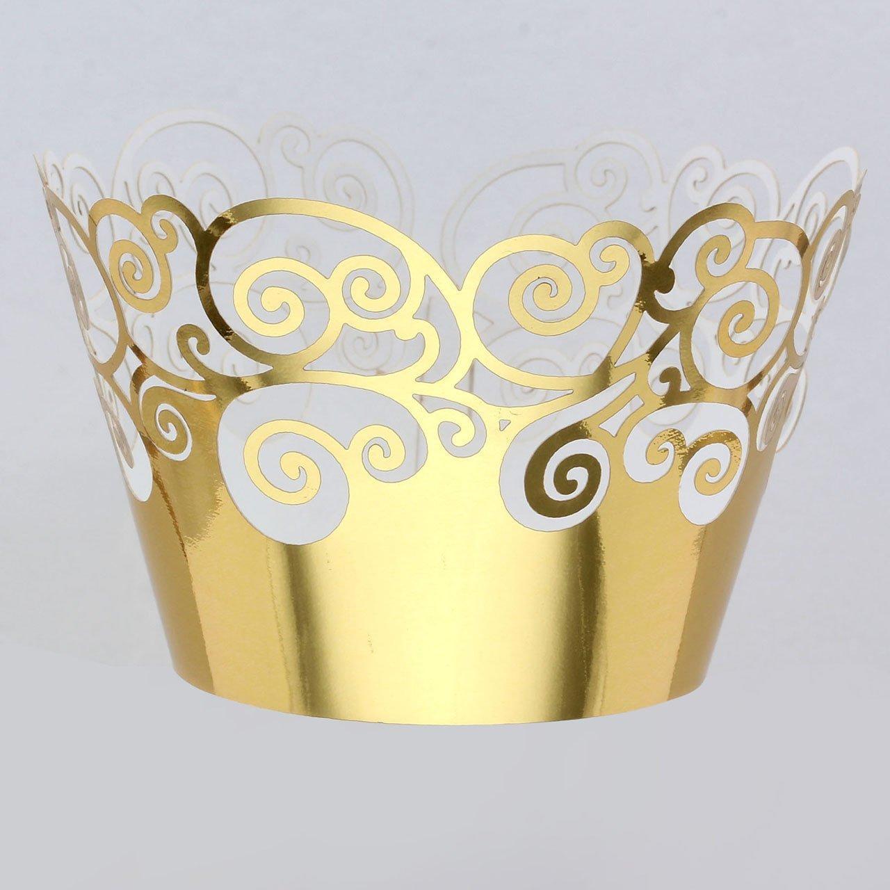 50Pcs Metallic Gold Cloud Lace Wedding Party Cupcake Wrapper Wrap Case