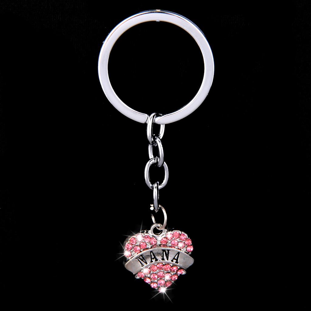 Pink Crystal Rhinestone Heart Pendant Keyring Keychain Key Chain-nana