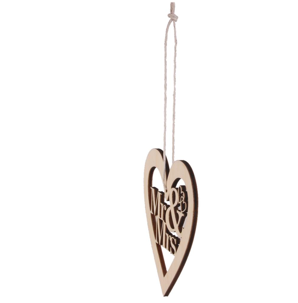 2x 10 WOOD MR & MRS HEART SHAPE WEDDING ORNAMENT CRAFT EMBELLISHMENT SCRAPBOOK