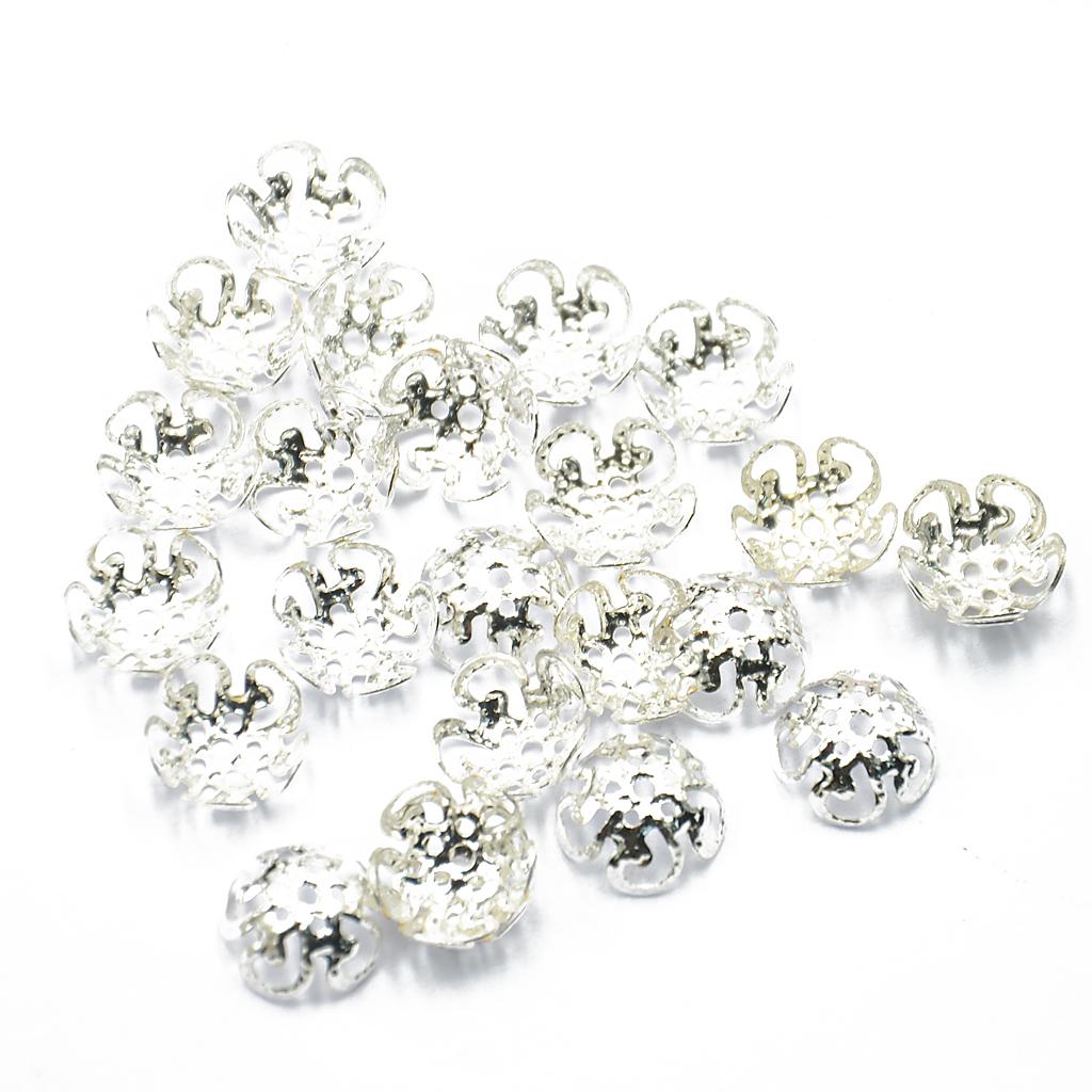 50Pcs 10mm Silver Plated Delicate Metal Flower Bead Caps Jewelry Findings