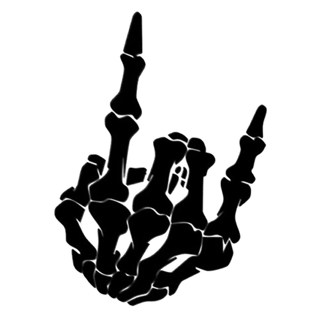 Unique Skull Skeleton Bone Finger Flipping Off Car Decal / Sticker Black