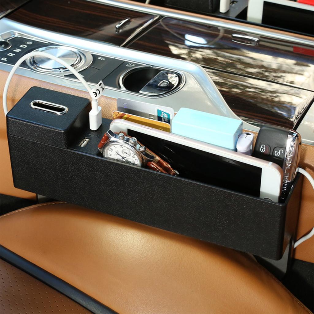 Car Seat Crevice Box Storage Organizer Gap Pocket Phone Coins 2 USB Ports