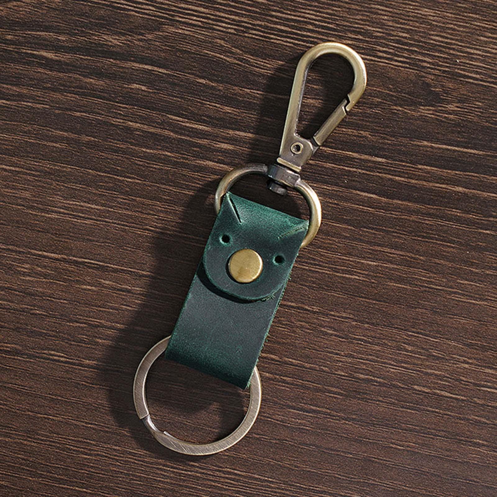 Leather Keychain Key Ring Unisex Business Key Chain Ring Fob Green