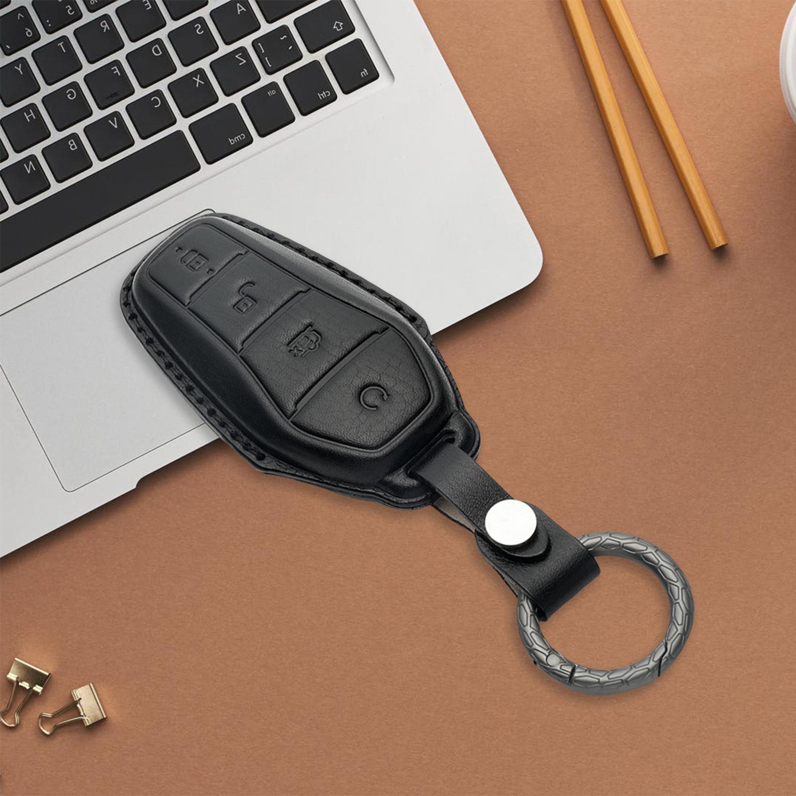 Car Key Fob Cover with Keychain for Byd Han EV Replaces Accessories Style B Black