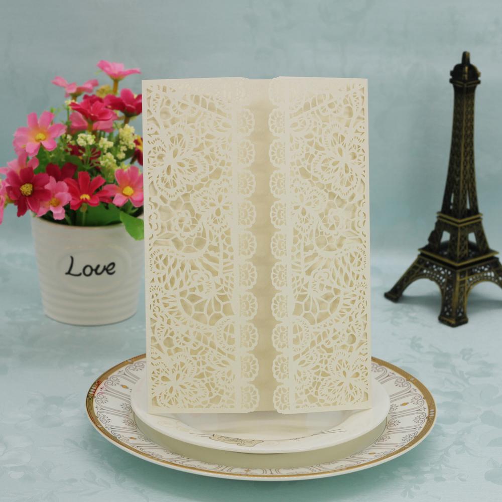  20Pcs Lace Decor Elegant Laser Cut Wedding Party Invitation Cards White
