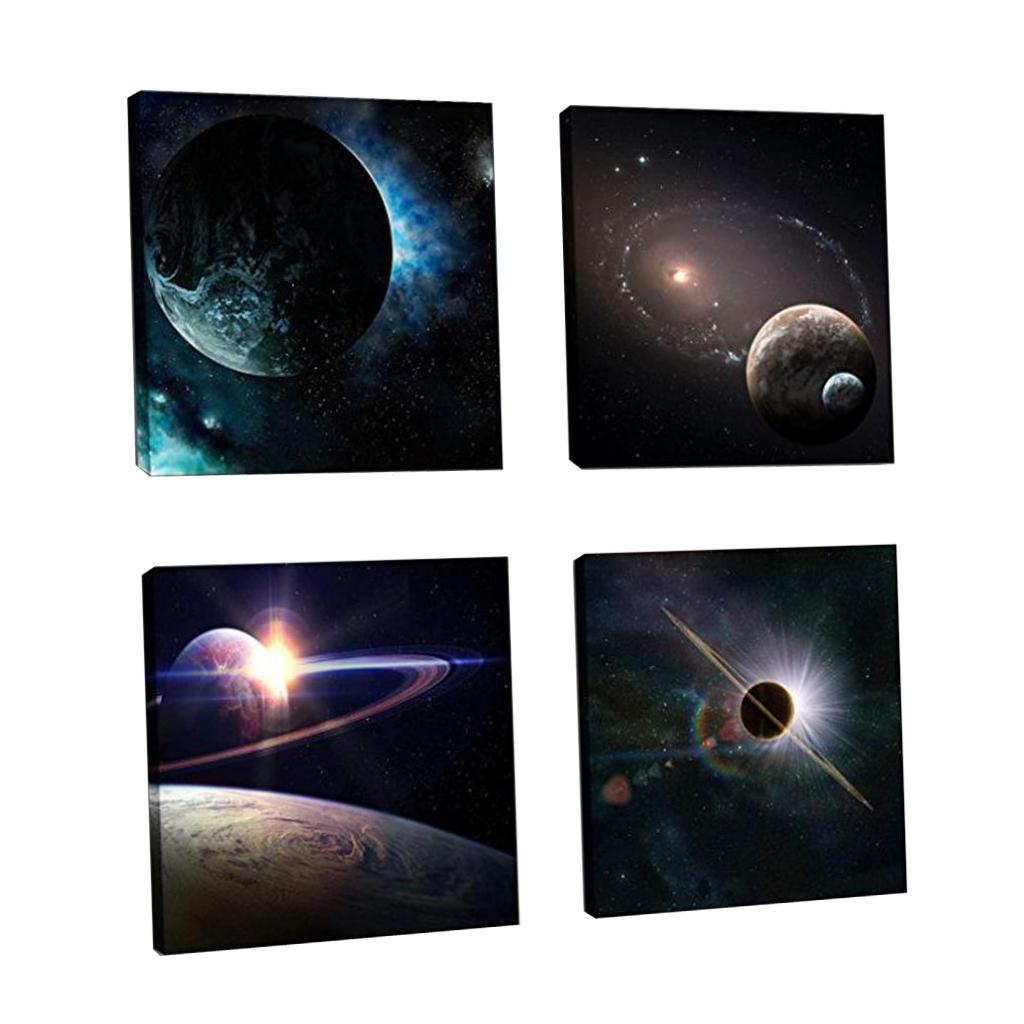 4 Panels Unframed Canvas Picture for Wall Home Decor Planet