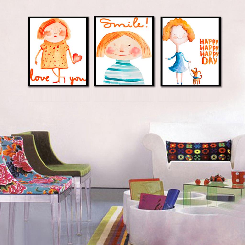 3 Panels Cute Canvas Paintings Wall Decor for Living Room Nursery Room G