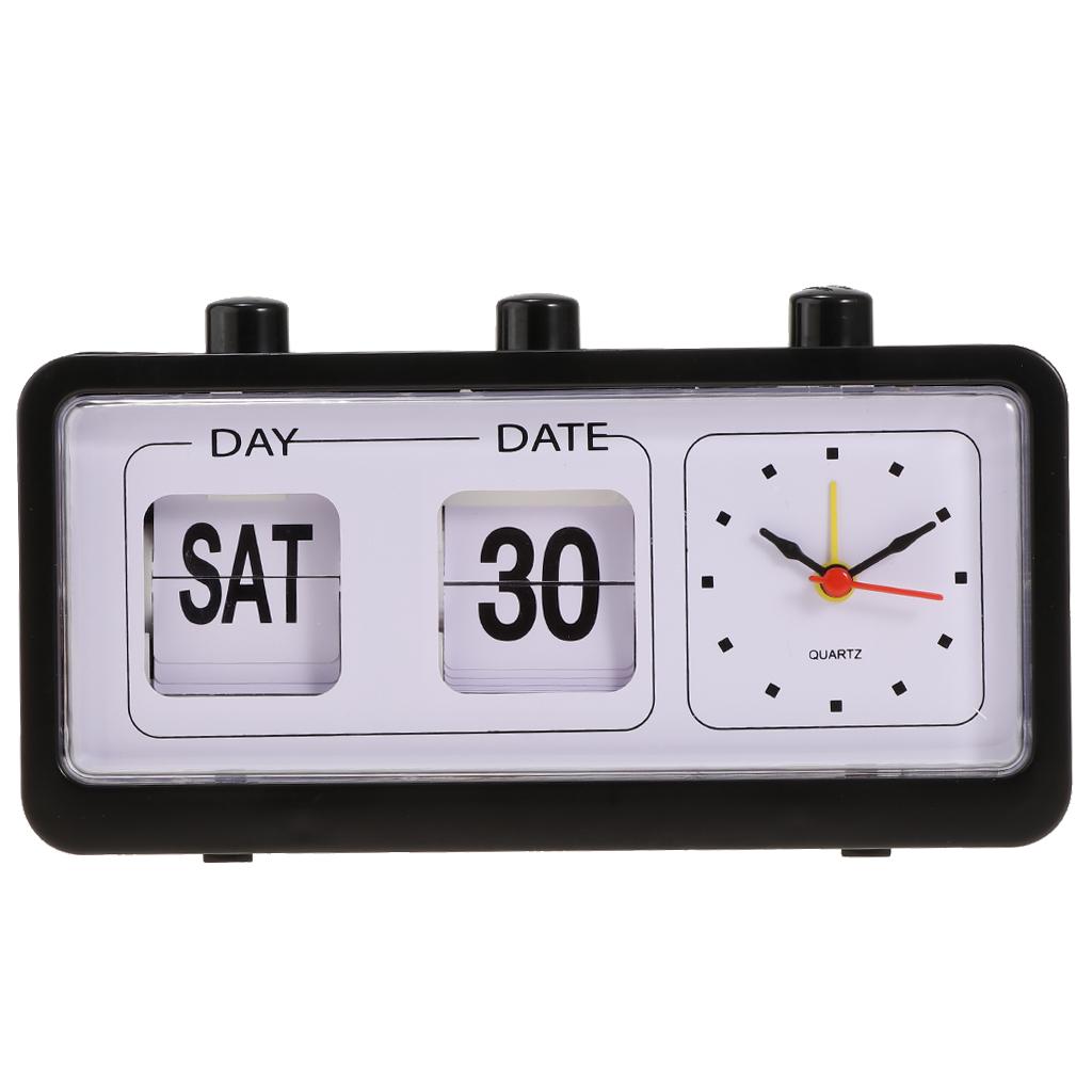 Retro Fashion Flip Clock Digtal Flip Day Date Time Display Clock  Black