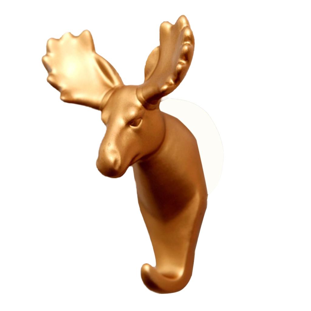 Elk Elephant Head Suction Hooks Wall Hanger Rack Holder  Gold-Deer