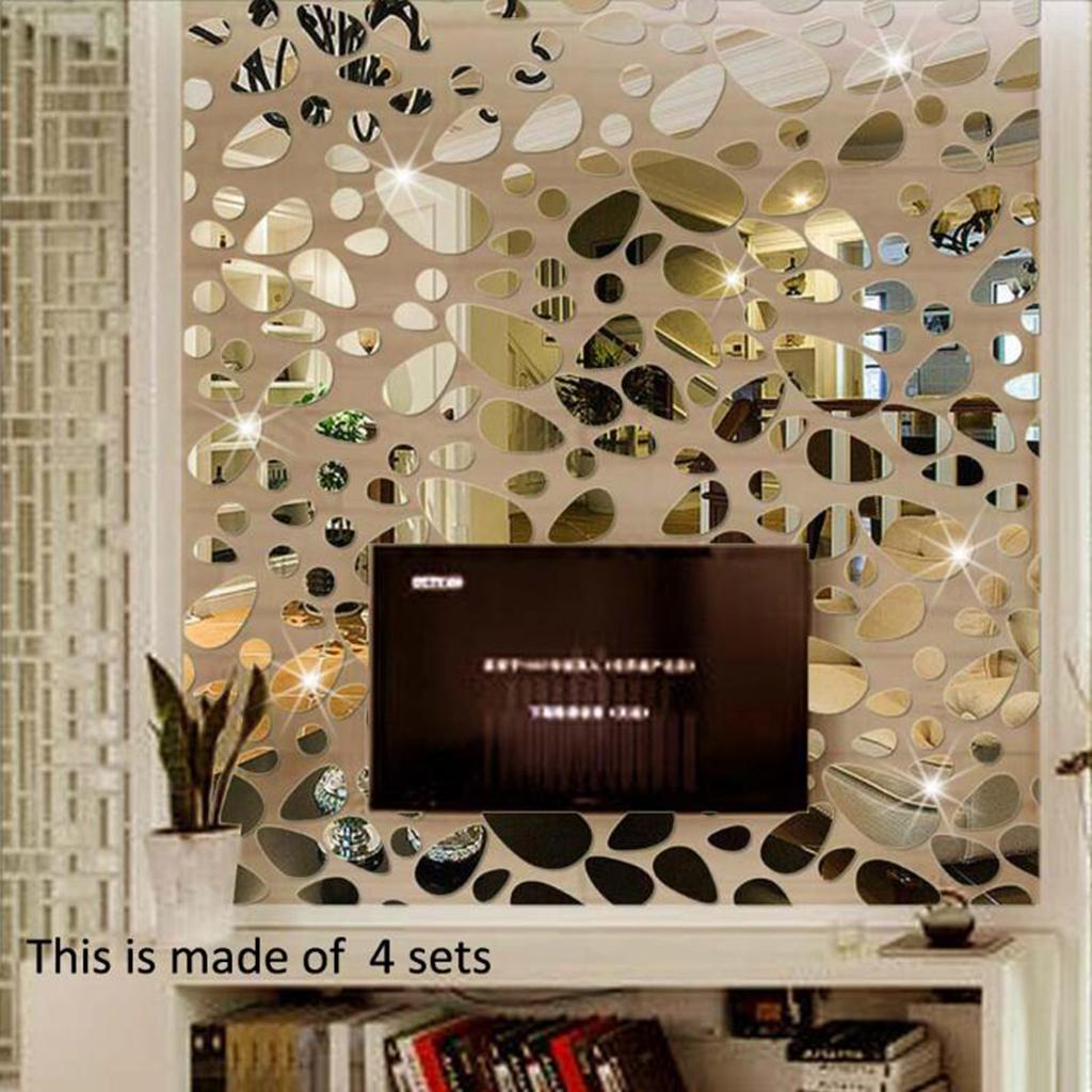 Cobblestone Shape 3D Wall Mirror Sticker/Tiles DIY Home Decor  Sliver 
