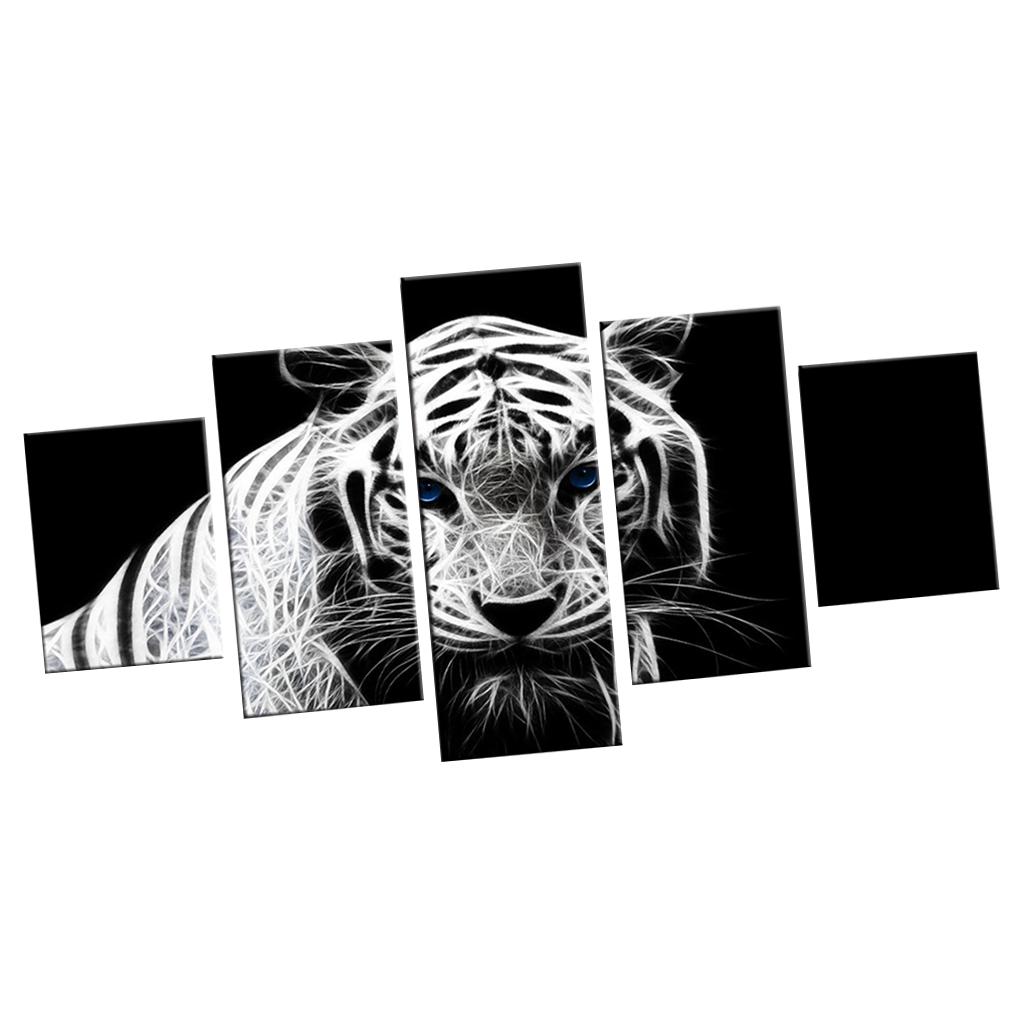 Modern 5 Panels Paintings on Canvas Wall Art Landscape Tiger