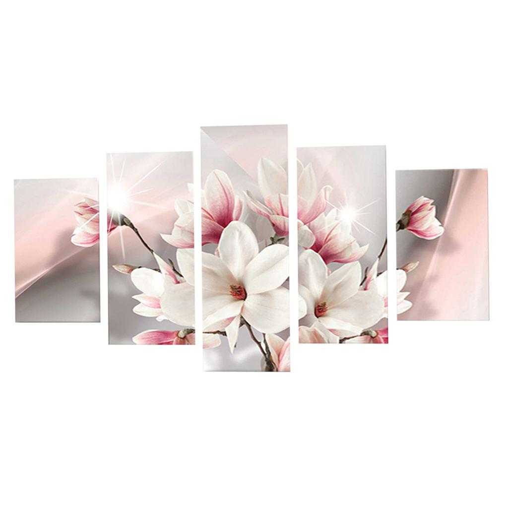 5 Panels HD Modern Abstract Paintings Home Decor White Magnolia
