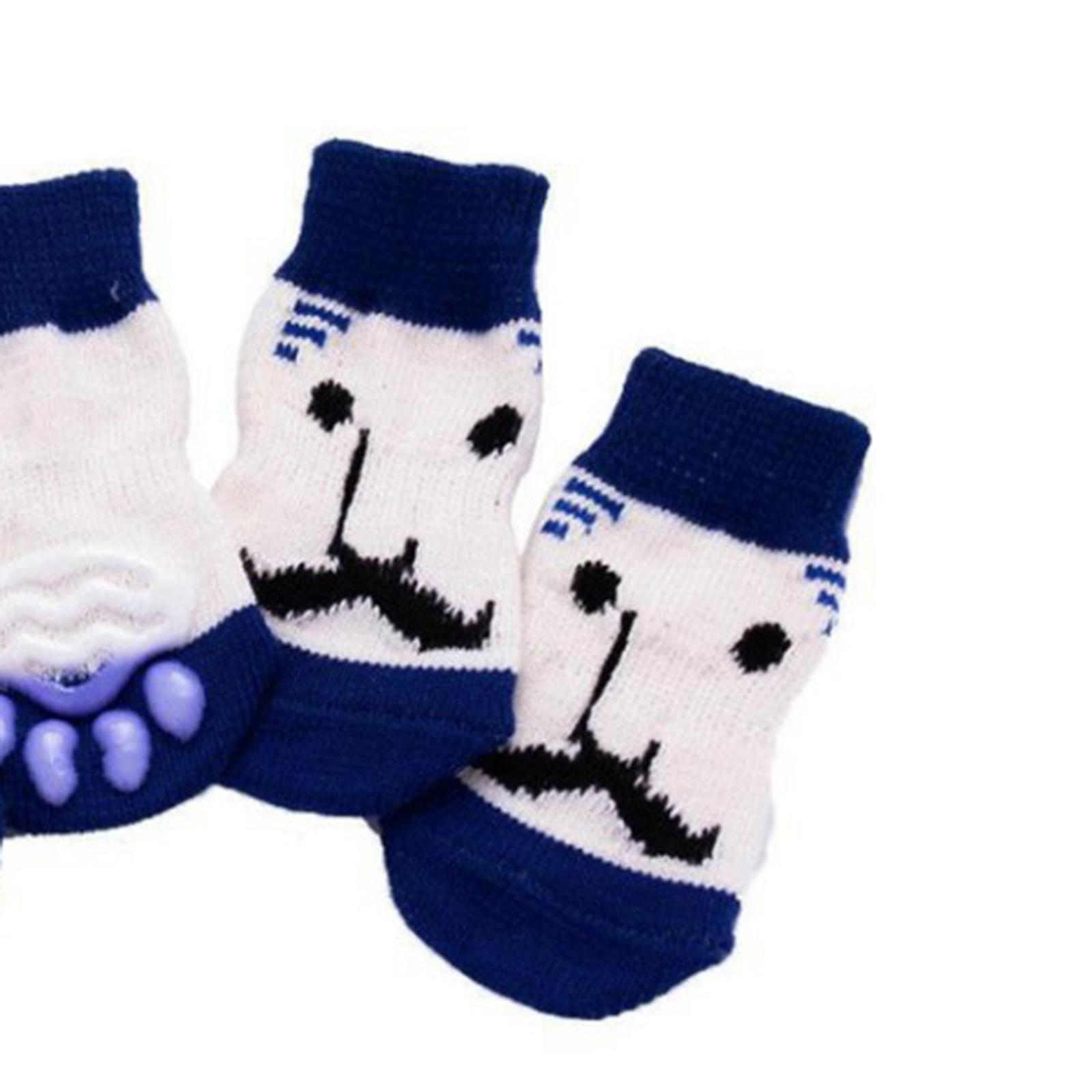 4 Cute Pet Cat Puppy Dog Socks Anti-slip Paw Protector M Blue Beard
