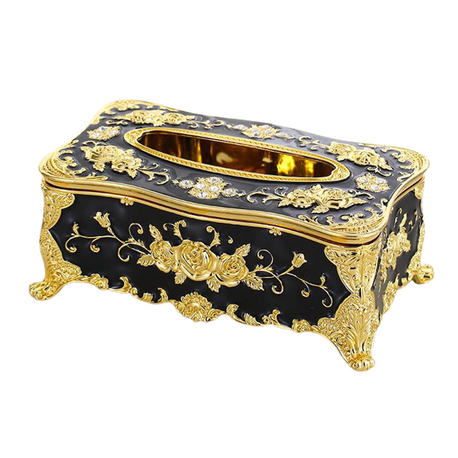 Home Rectangular Tissue Paper Box Case Holder Cover Black Golden