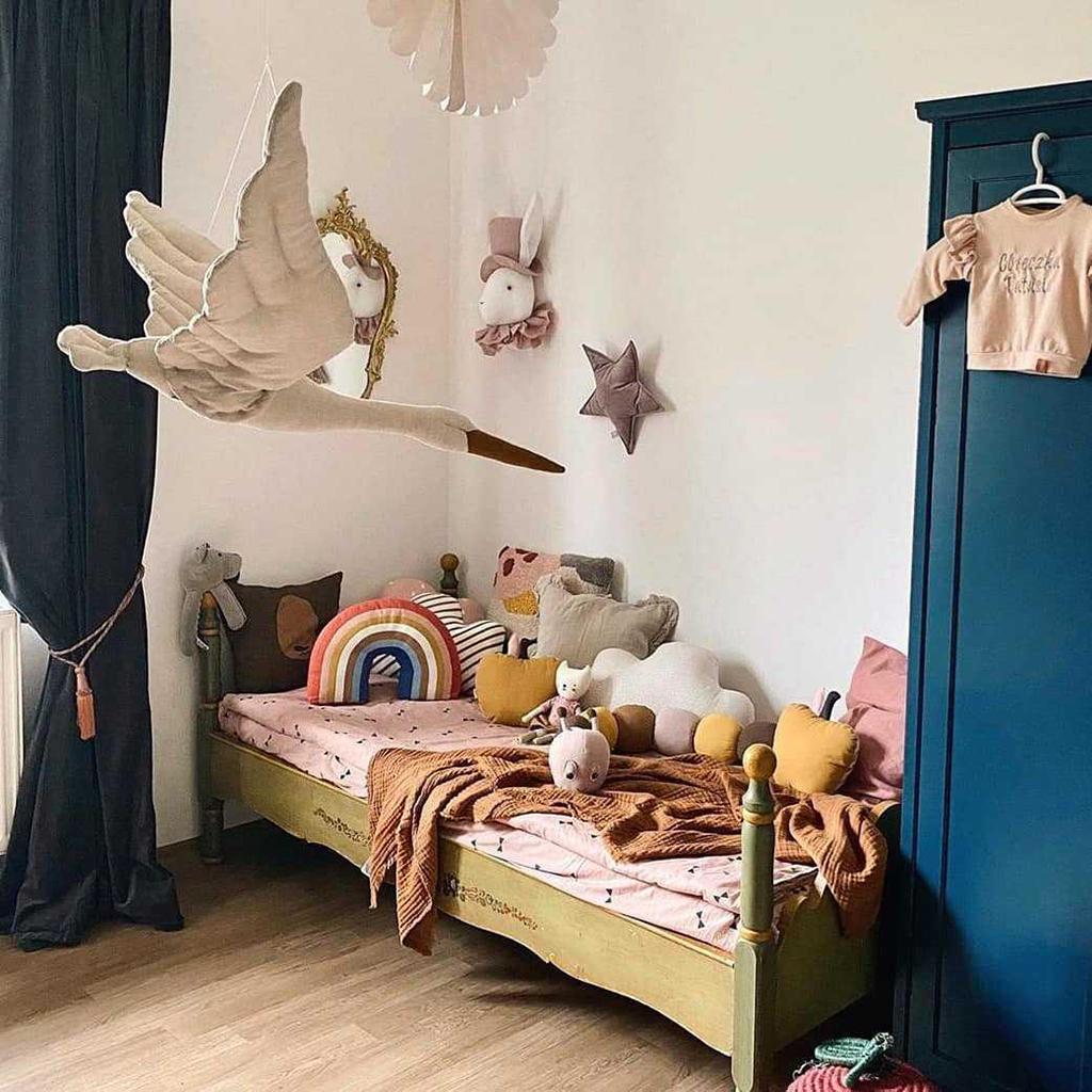 Linen Swan Plush Toy Nursery Room Decor Ceiling Kids Bedroom Ornament White