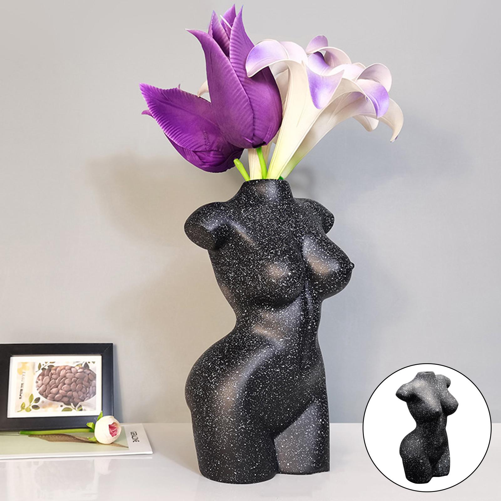 Resin Female Body Vase Resin Plants Pot Women Statues Desktop Ornament Decor Black