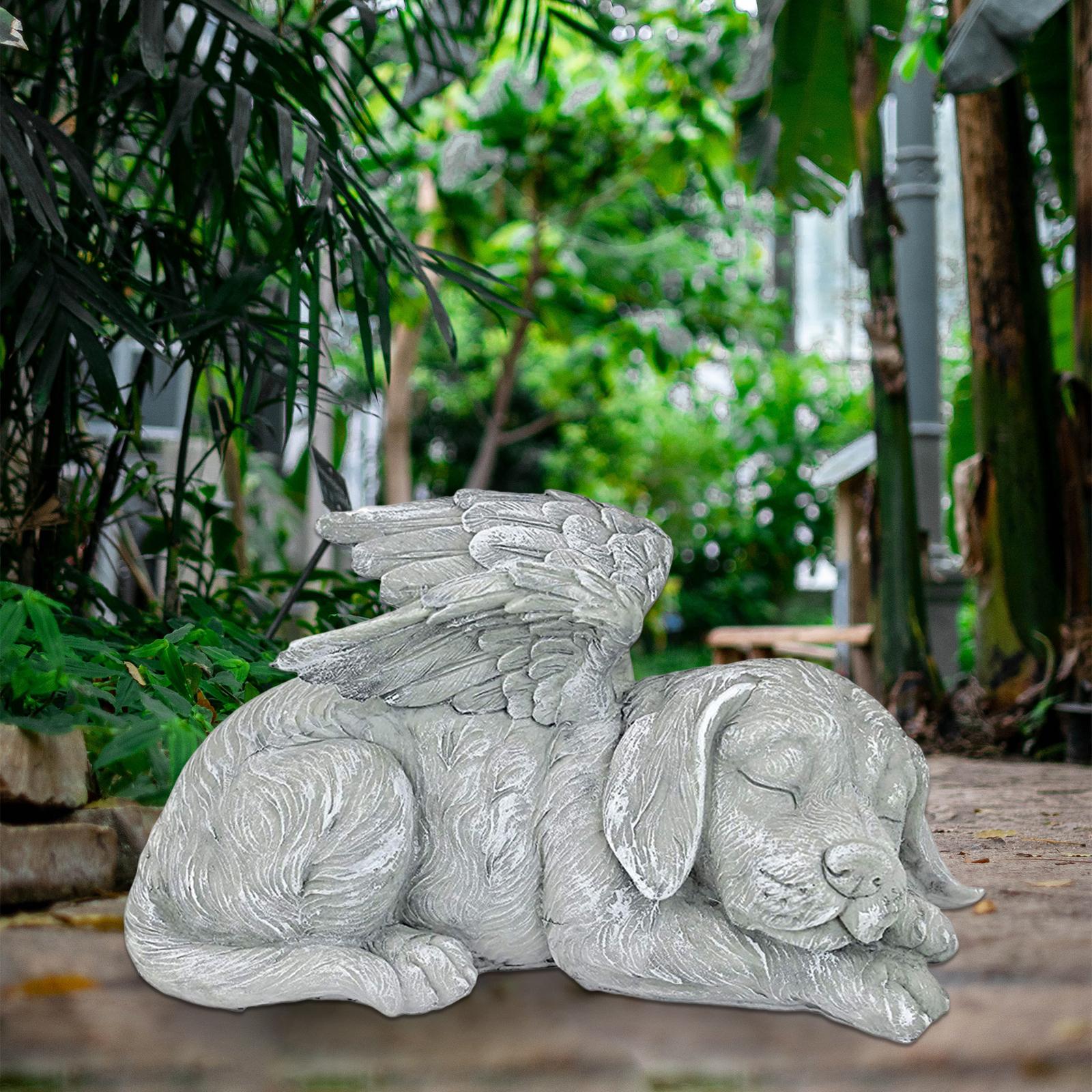 Pet Statue in Angel's Wing Tribute Figurine Sculpture Garden Decor Dog