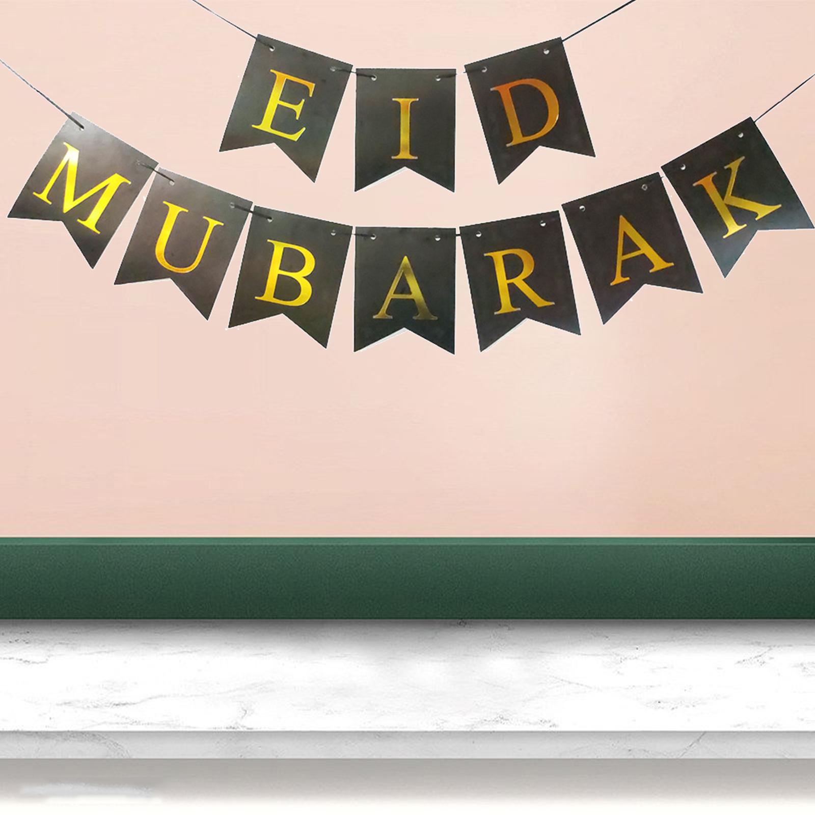 Eid Mubarak Banner Bunting Flag Eid Al-fitr Hanging Eid Bunting Gilding