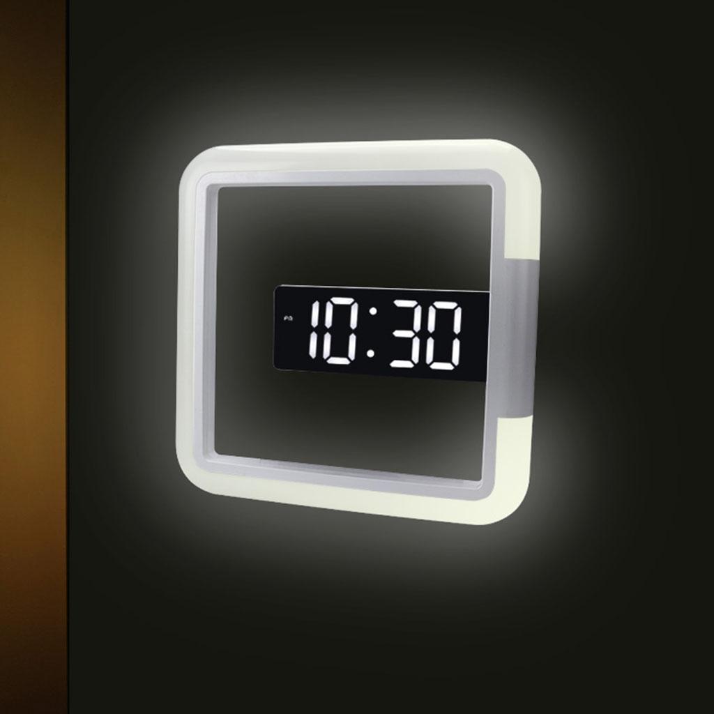 Modern Digital Wall Clock Decor LED Light Remote Control Clocks with Temp