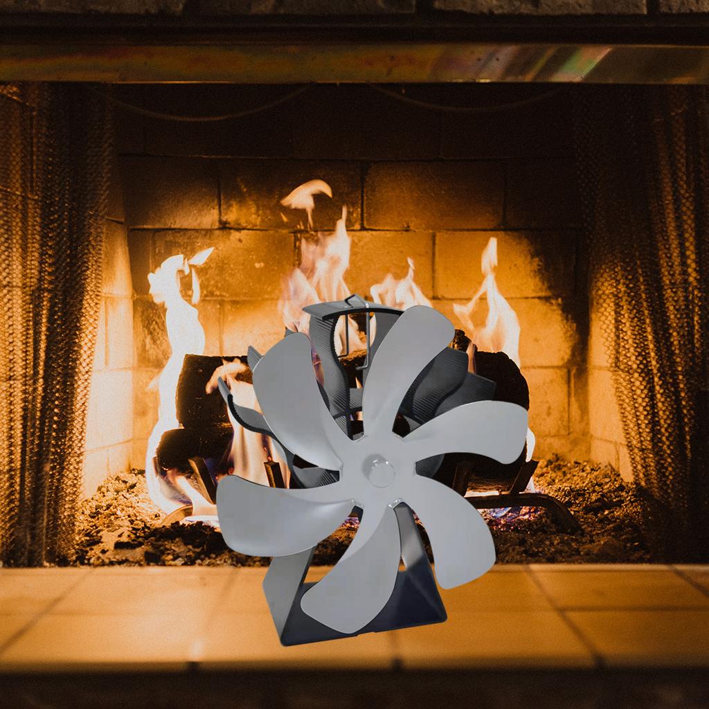 6 Blades Fireplace Fan Heat Powered Stove Fan for Wood/Log Burner/Fireplace Silver