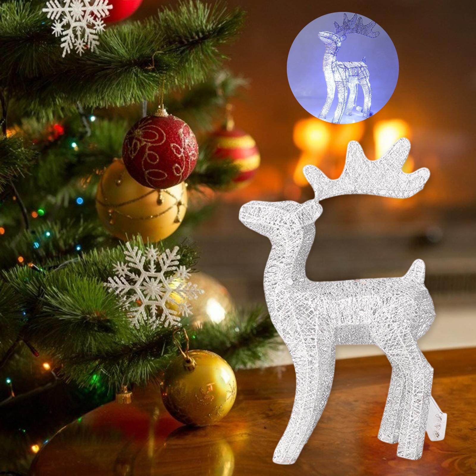 Iron Peaceful Deer Statue Decor Lighted Figurine for Living Room Bedroom Silver
