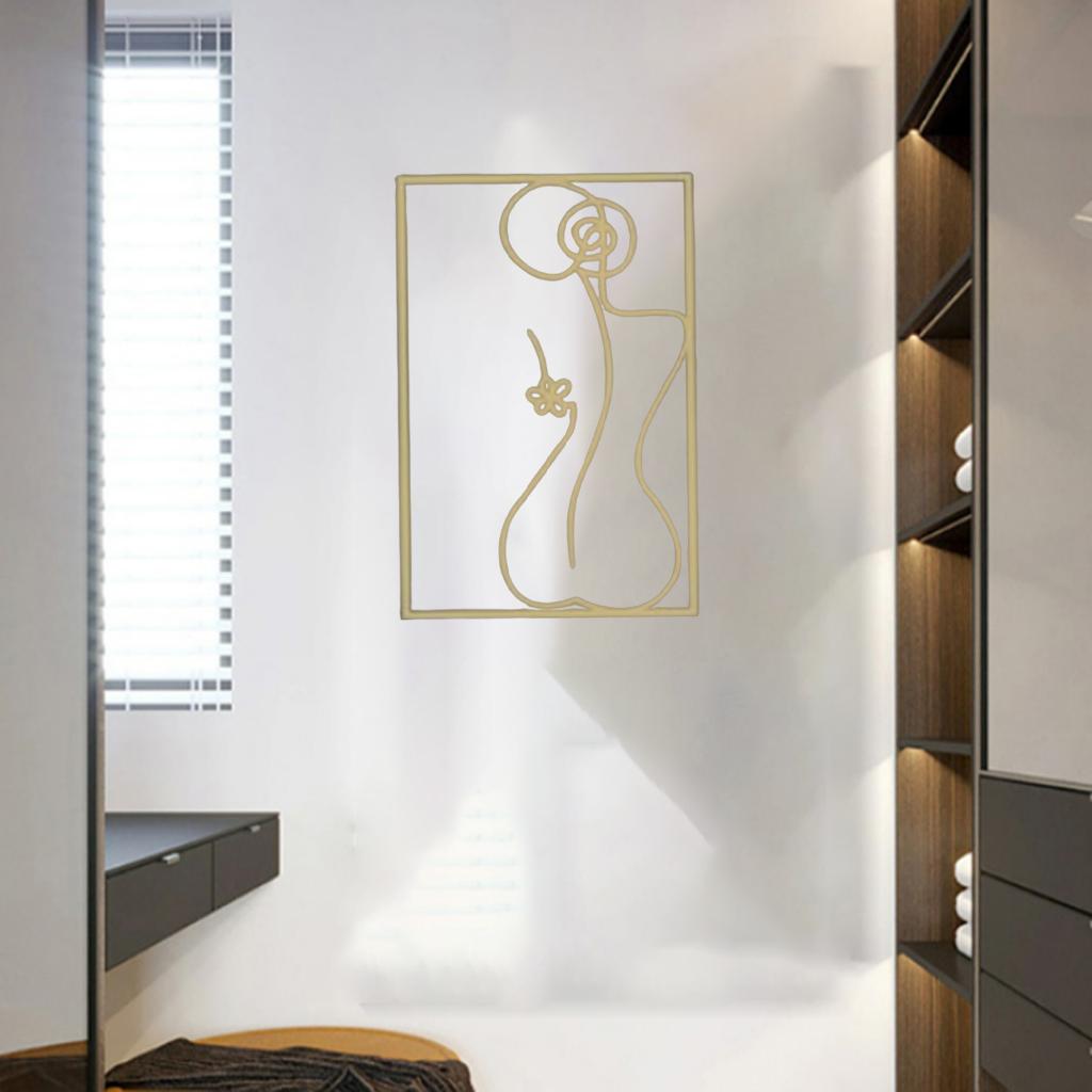 Women Figure Art Print Aesthetic Line Drawing Gold Wall Decor Back two