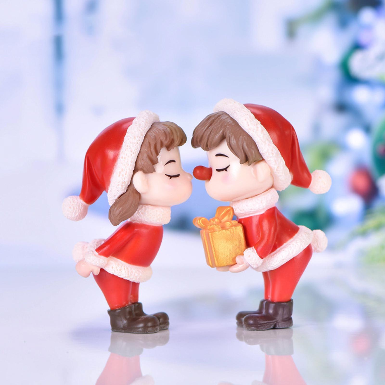 Mini Christmas Couple Figure Ornament Bonsai Statue for Desktop Anniversary