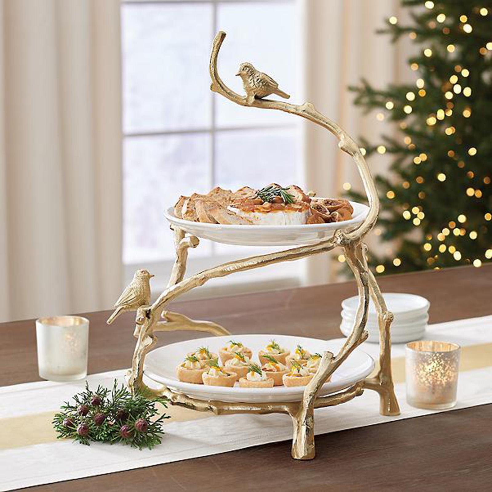 2 Tier Snack Tray Service Macaron Candy Pistachio Dessert Plates Holder