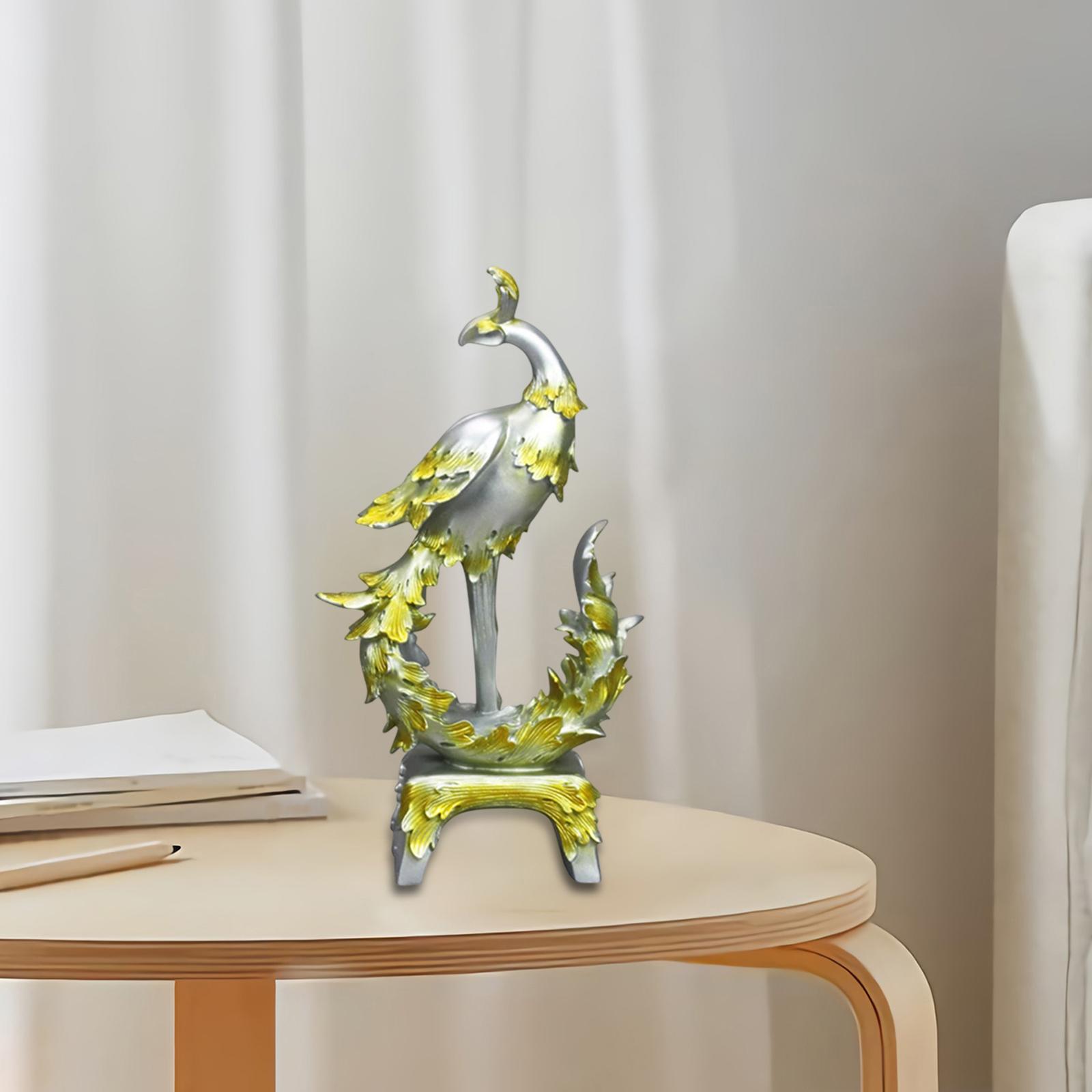 Resin Statue Collectible Miniature Yard Peacock Figurine for Bookshelf Gold