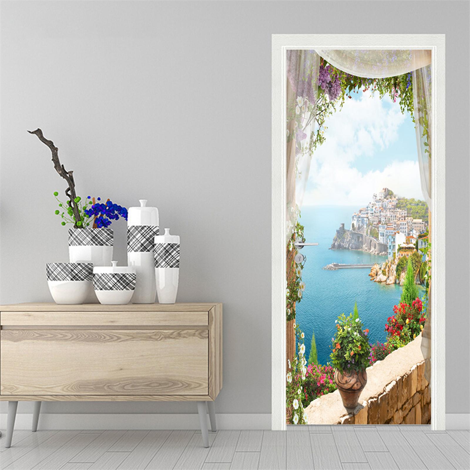 2x 3D Door Wallpaper Wall Art Reusable Posters Waterproof Home Decor style C