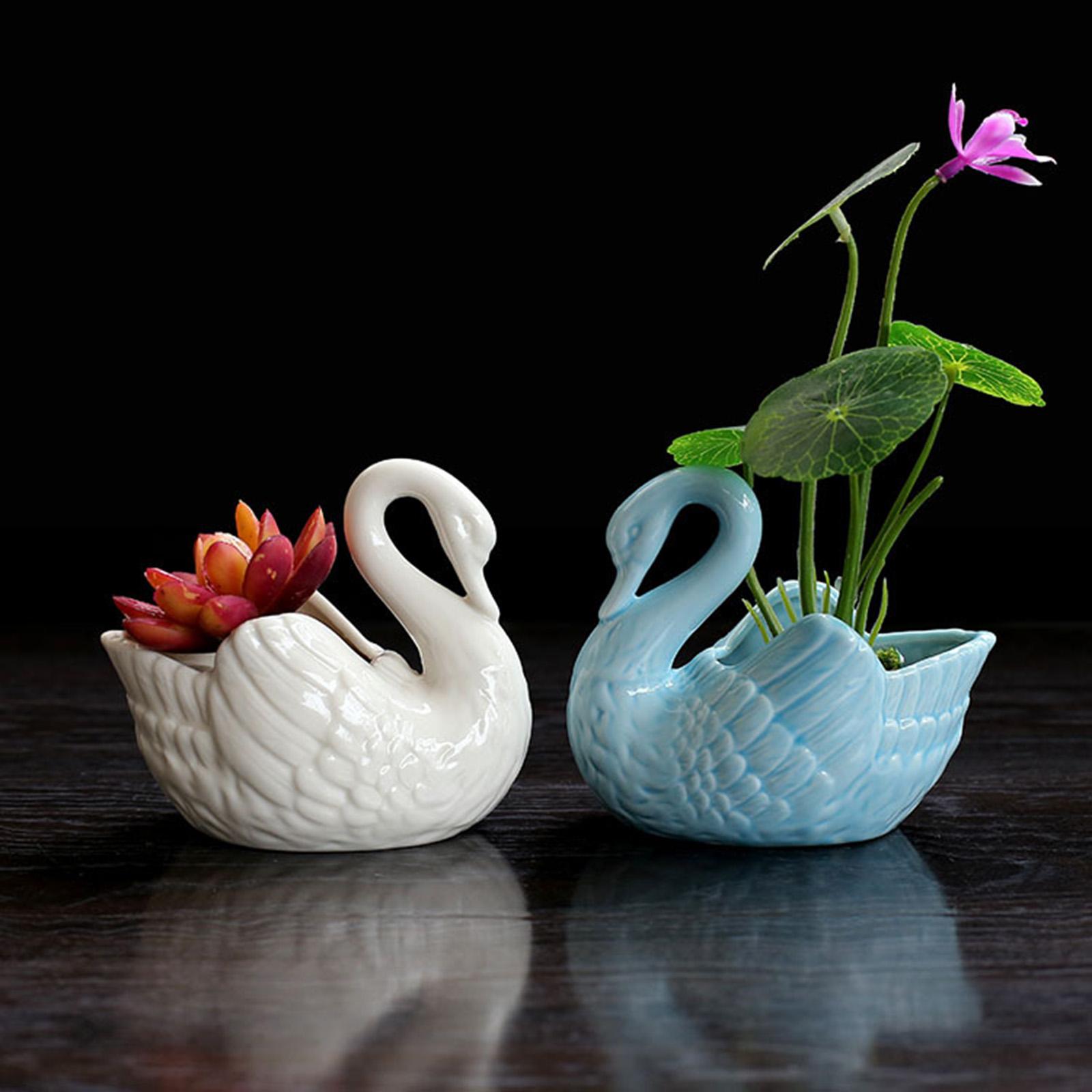 2Pcs Cute Swan Succulent Planter Pots Ornament for Office Home Decorations