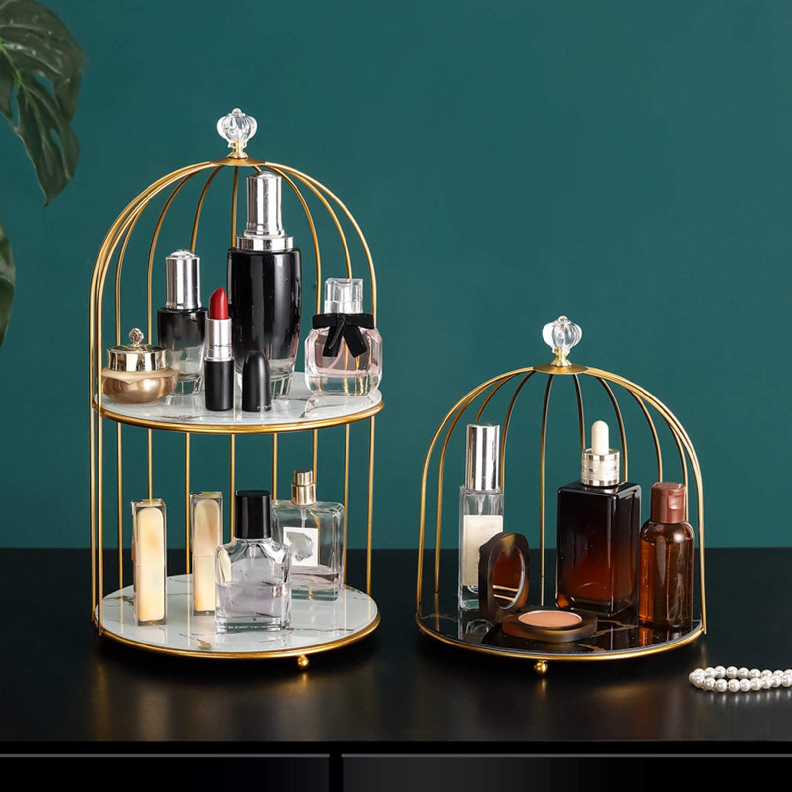 Shelf Bird Cage Perfume Storage Rack for Bathroom Vanity Tray Black Single Layer