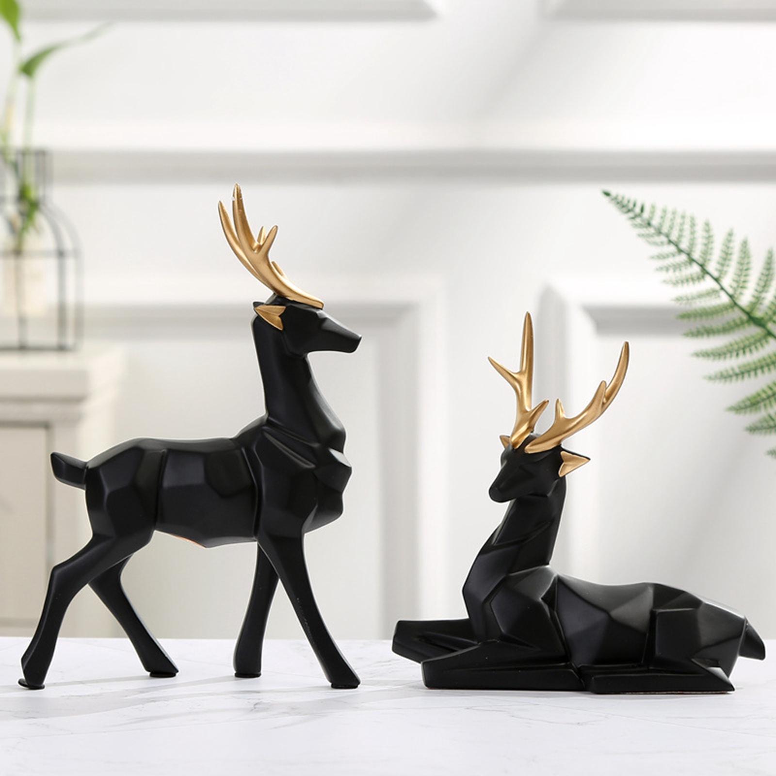 Reindeer Resin Sculpture Craft Couple Deer Statue for Home Anniversary Black