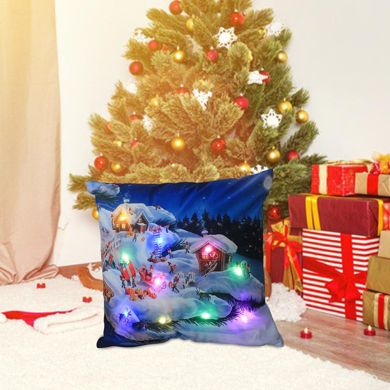 Christmas Pillow Cover Pillowcase LED Light Case Home Living Room Style D