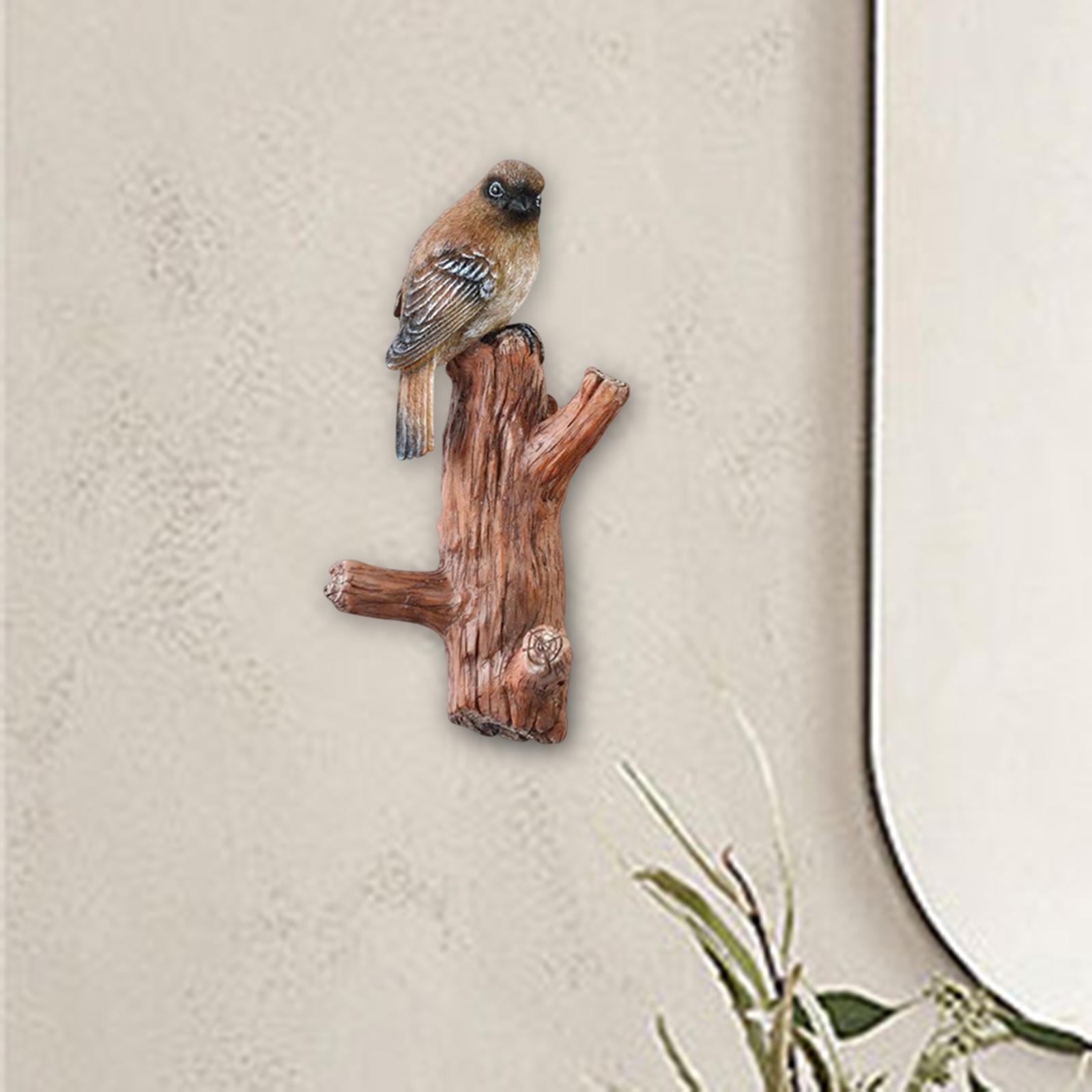 Resin Bird Wall Hooks Decorative Clothes Hanger for Bags Bedroom Kitchen Brown Bird