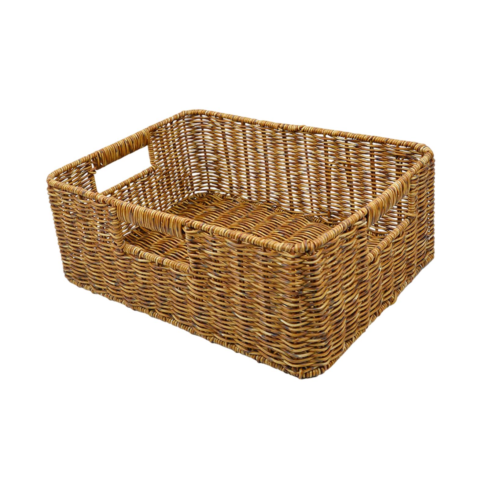 Rattan Basket Decorative Hand Woven Bread Basket for Kitchen Shelf Household Dark 38x26x13cm