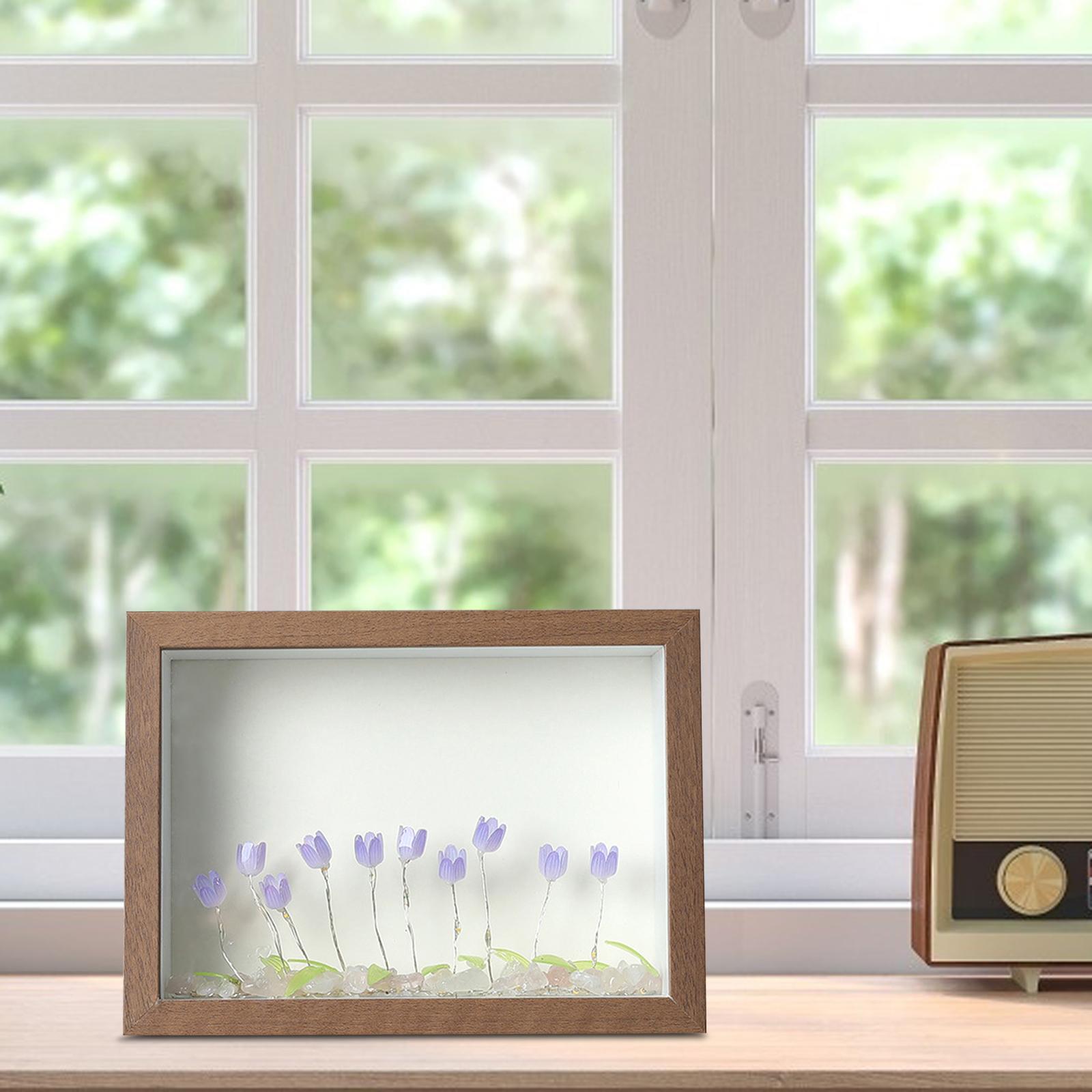 Wooden Frames Easily Install Sturdy DIY Picture Frame with Night Light 6inch Purple Flower Brown