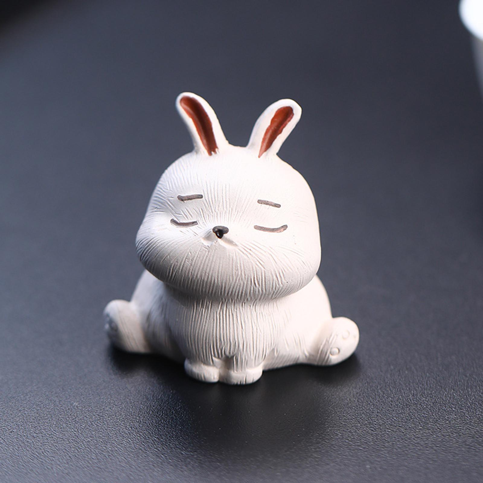 Rabbit Figurine Tea Pet Sculpture Bunny Statue for Bedroom Table Centerpiece White