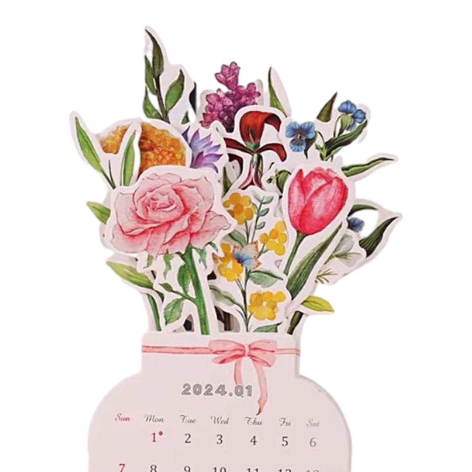 2x2024 Desk Calendar Creative Flower Desktop Calendar for New Year Office
