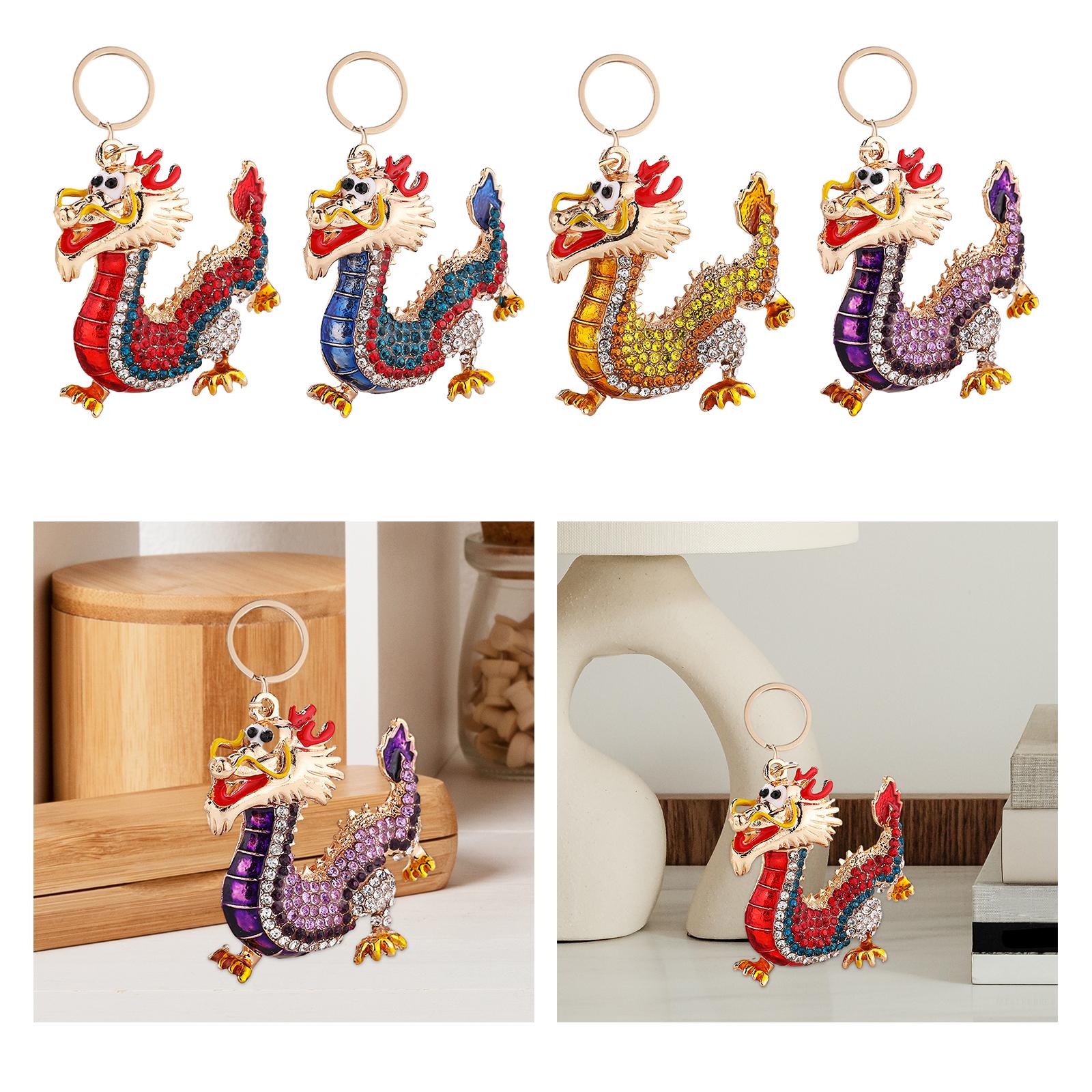 5xChinese Dragon Keychain Wallet Purse Phone Gift New Year Rhinestone Keychain Red
