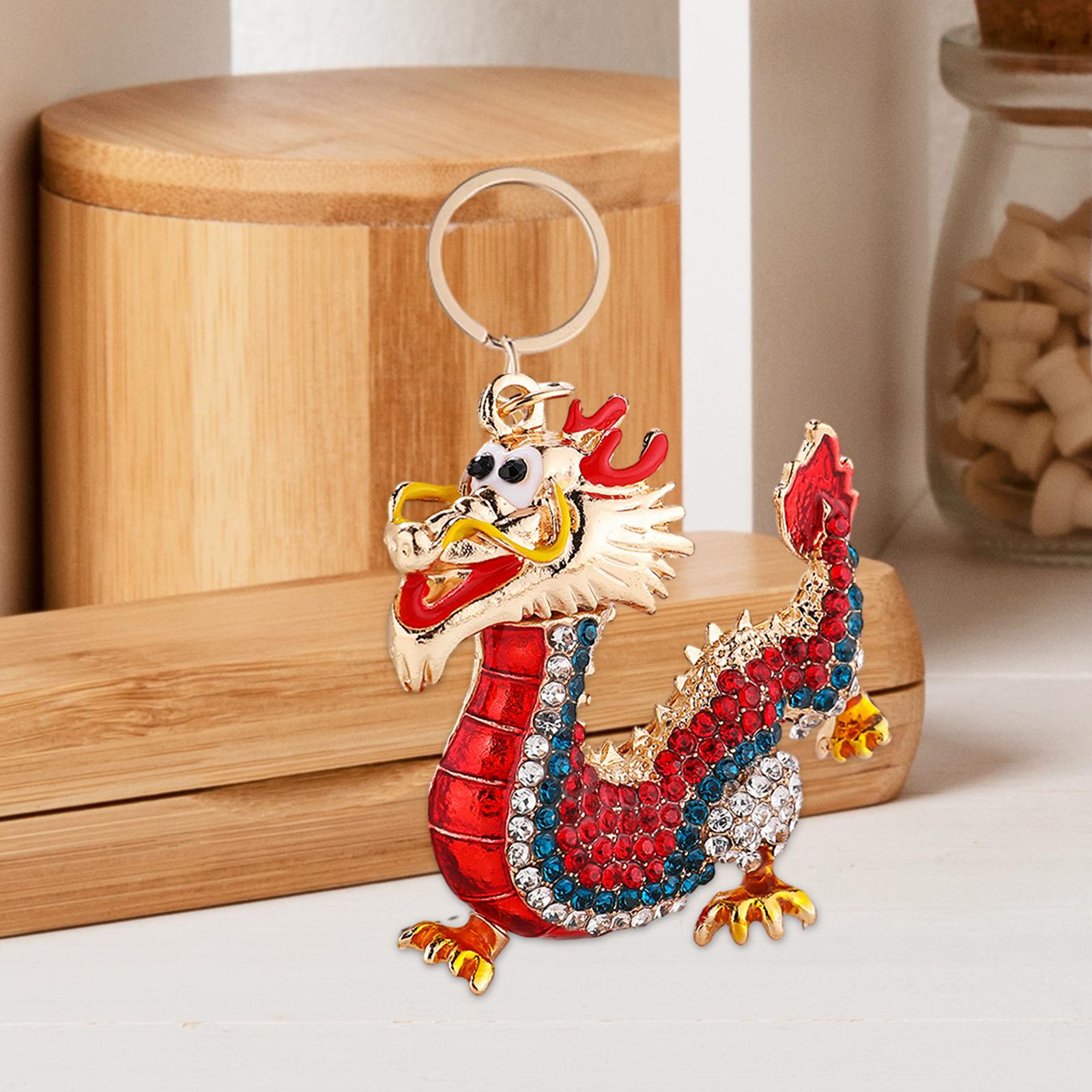 Chinese Dragon Keychain Wallet Purse Phone Gift New Year Rhinestone Keychain Red