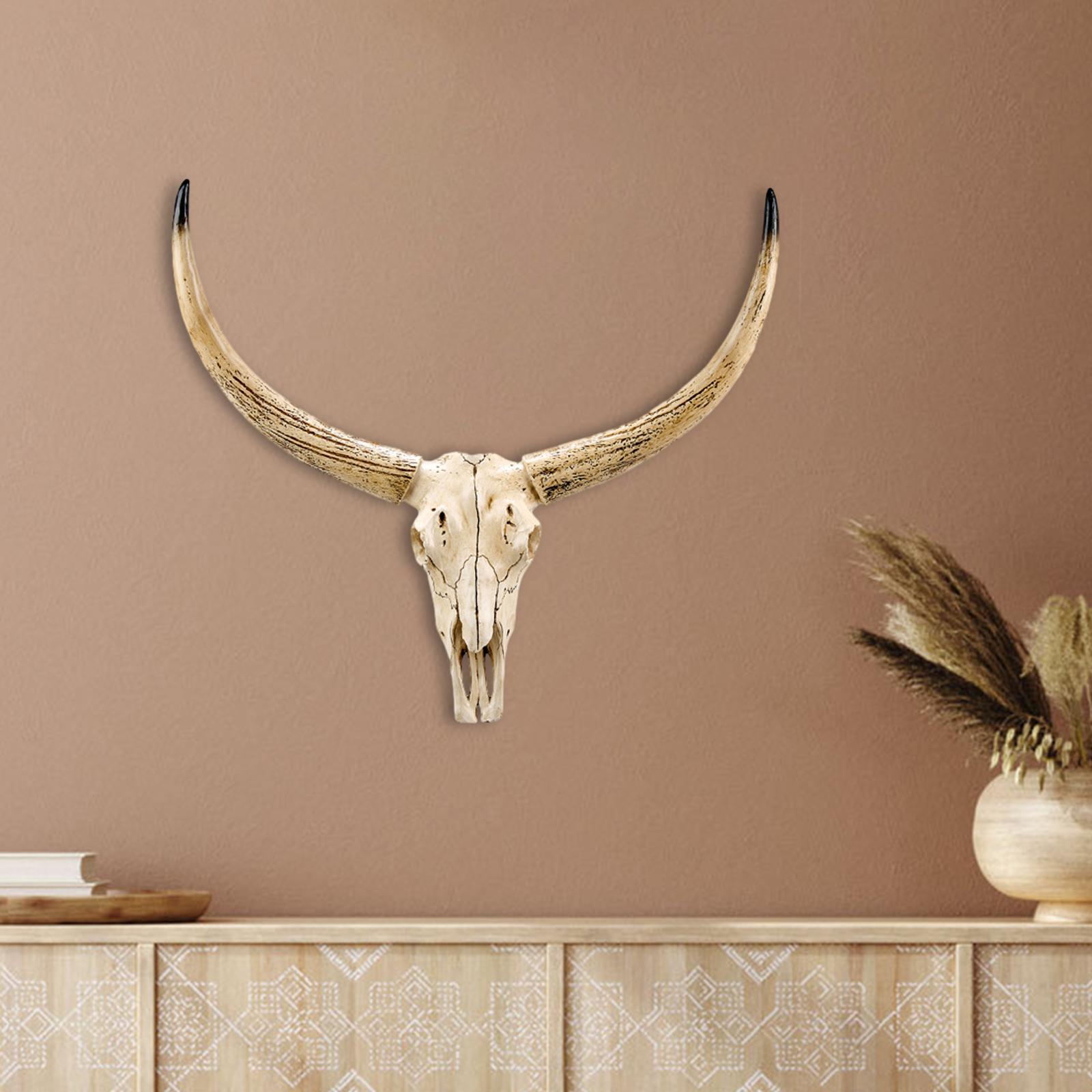 Faux Cow Skull Wall Sculpture Resin for Living Room Office Black